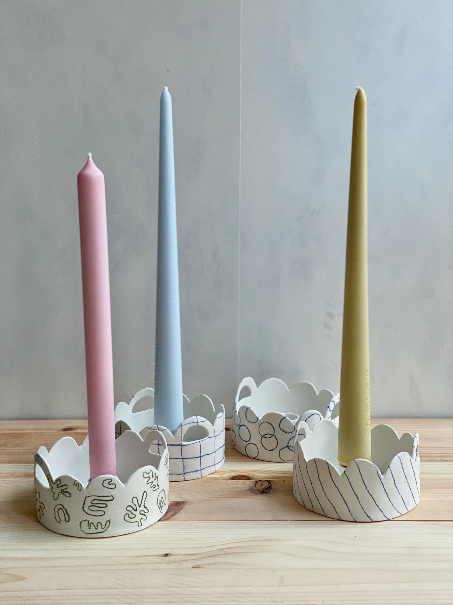 Bubbelljusstake randig porslin